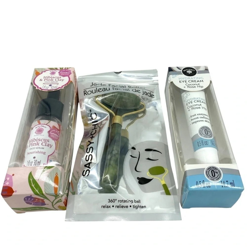 Bolero Face Serum, Jade Roller, Eye Cream Skincare Set